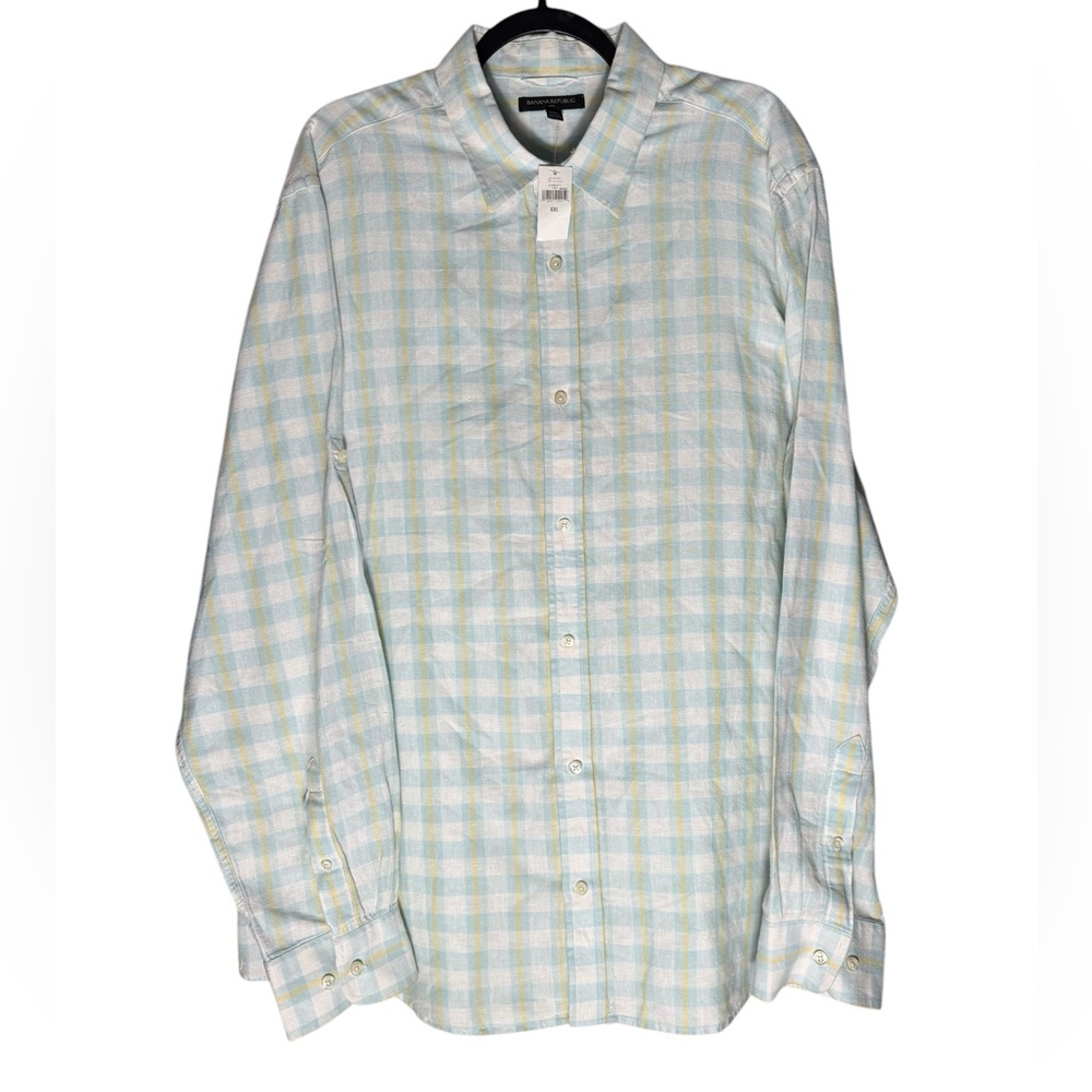 Banana Republic Linen Blend Button down Shirt Sz XXL Long Sleeve Blue White NEW